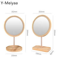 Espejo De Maquillaje LED De Madera Con Pantalla Táctil Y Tres Modos Desmontable Recargable Por USB Para Cosméticos - details 1