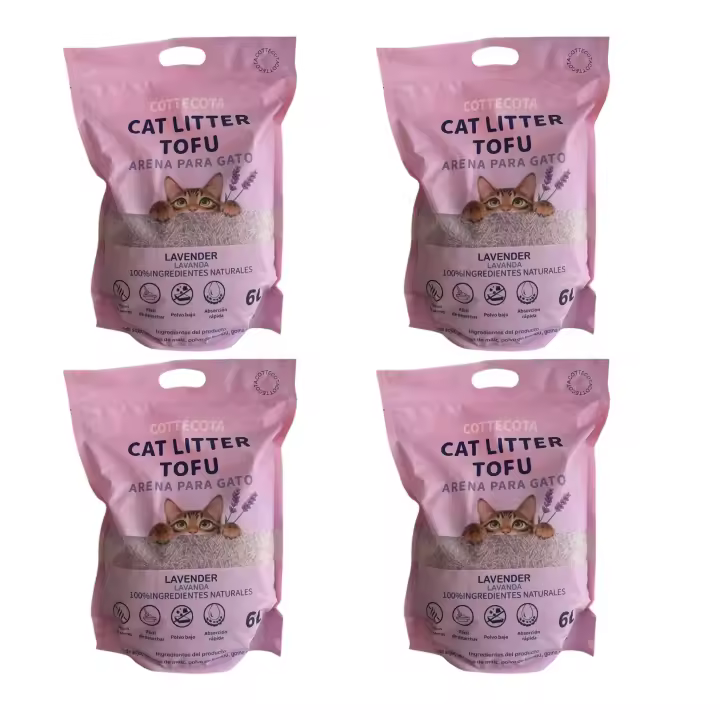 COTTECOTA - Pack 4 Arena Tofu para Gatos 6 L  Vainilla Lavanda Café Tofu ecológico Vegetal, Lecho natural para Gatos Libre de Polvo Arena Natural Aglomerante ,Arena para mascota vegetal absorvente , Arena de tofu para gatos antiolor y absorvente - 1