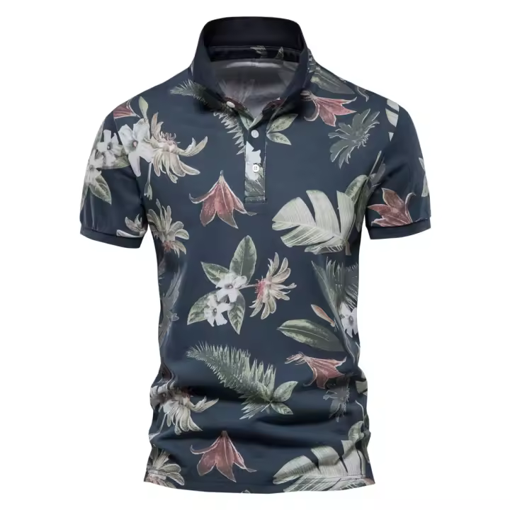 Novedad de verano, camisa POLO estampada, camiseta de manga corta con solapa de talla europea para hombre - 1