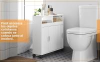 Mueble de Baño con Ruedas Armario de Suelo Estrecho con Puertas Correderas Mueble Cocina Auxiliar de Madera Lacada con Estantes para Espacio Estrecho 20 x 70 x 72 cm,Blanco - details 0