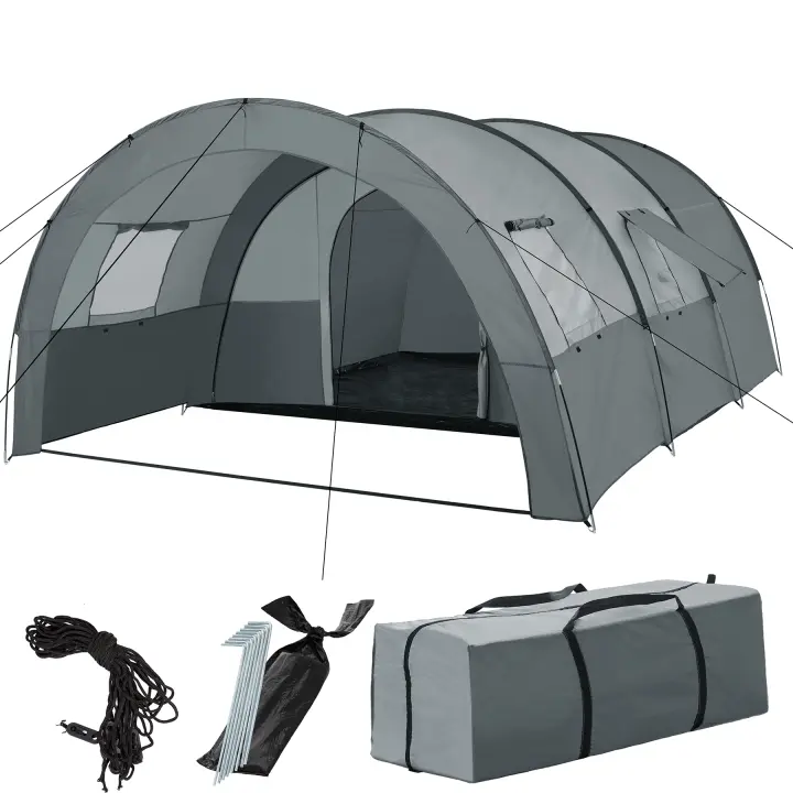 Tectake - Tienda de campaña ROSKILDE para 6 personas  Gran tienda de campaña estable con porche para 6 personas  Habitación con cierre de cremallera y suelo  Cuatro ventanas con mosquiteras - 1