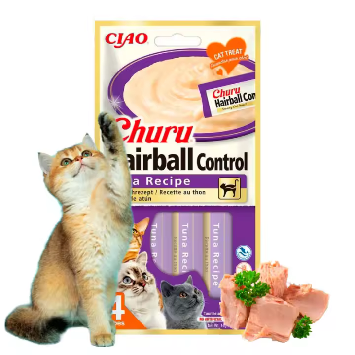 Pack de 3  Churu Hairball Snack Puré Receta De Atún Para Gatos 4X4gr - 1