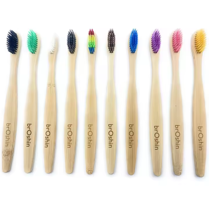 brOshin Cepillos de Dientes Biodegradables de Bambú sin BPA - Ecológicos y Compostables con Cerdas Suaves (Pack de 10 Colores Variados) - 1