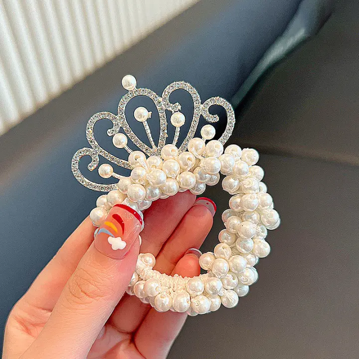 Cinta Elástica De Pelo Con Corona De Perlas Para Niñas Accesorios De Cabello De Moda Para Niños Cuidado Personal Y Belleza - 1