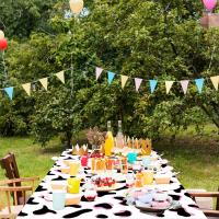 Mantel Desechable De Poliéster Y Algodón Con Estampado De Vaca En Blanco Negro Y Rosa Tema De Animales De La Granja Para Fiestas Cumpleaños - details 4