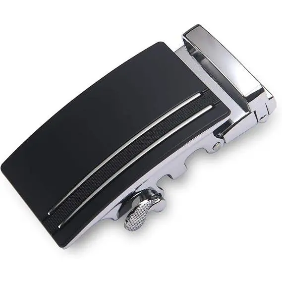 Hebilla de cinturón para hombre, automática, deslizante, de cuero, color negro - 1