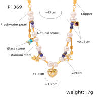 Encanto Collar de perlas de agua dulce Piedra Natural Colgante Titanio Acero Chapado en Oro Señoras Stacking Joyería - details 1