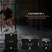 SPORTNOW Cajón Pliométrico Caja Pliométrica con 3 Alturas Diferentes Entrenamiento de Fuerza en Casa Oficina Gimnasia CrossFit Carga 120 kg Negro - details 3