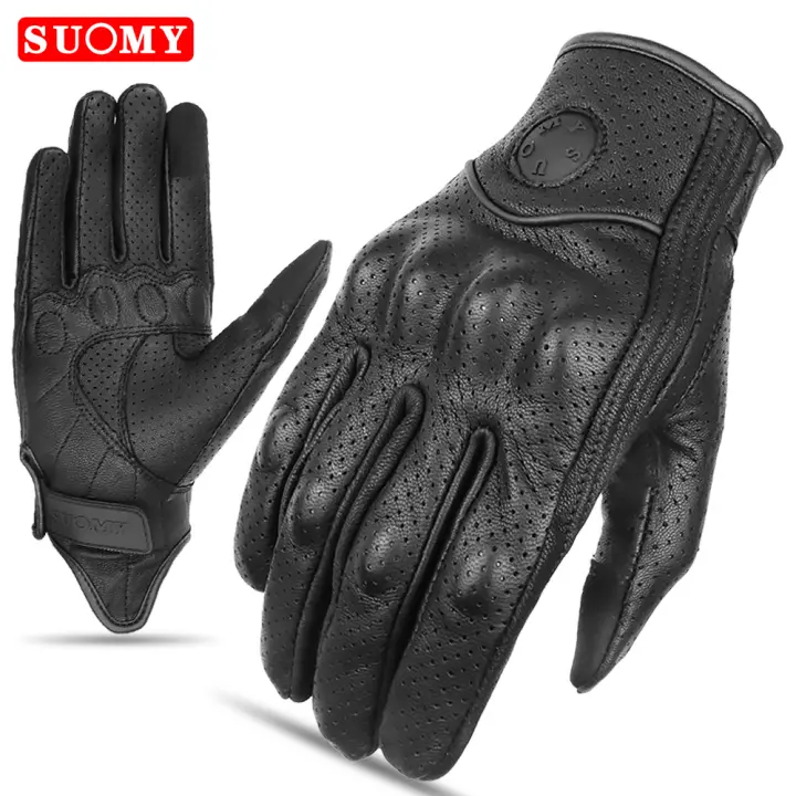 SUOMY Guantes De Motocicleta Retro Marrón De Cuero Real Para Verano Guantes De Café Racer Con Perforación Y Toque De Pantalla Para Scooter - 1