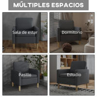 HOMCOM Butaca de Salón Sillón Relax con 2 Bolsillos Laterales Reposabrazos Asiento Acolchado y Patas de Madera Sofá Individual de Moderno para Dormitorio 73x79x87 cm Gris - details 5