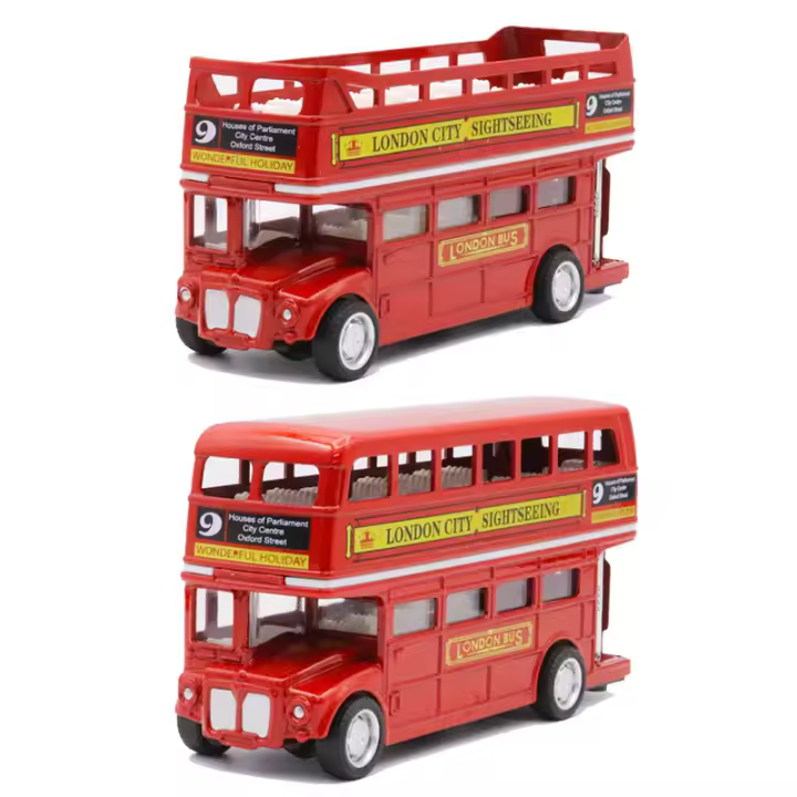 Modelo De Autobús De Doble Piso Británico Y Europeo a Escala 1:64 En Metal Para Niños Juguete De Simulación Con Retroceso Pull Back Decorativo Antiguo - 1