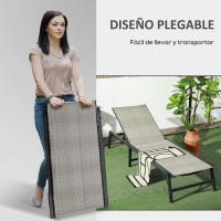 Outsunny Tumbona de Ratán Reclinable Plegable Tumbona de Jardín con Respaldo Ajustable en 5 Niveles y Marco de Acero Carga 150 kg para Patio Terraza Gris Claro Degradado - details 11