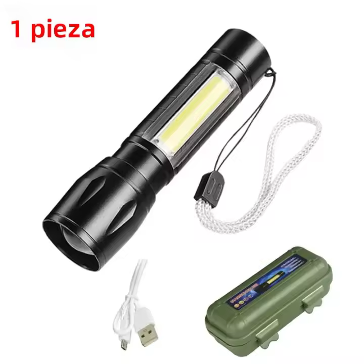 Linterna LED Recargable Portátil Con Zoom Ampliable Modos De Iluminación Para Camping Y Emergencias Resistente Al Agua Y Choques - 1