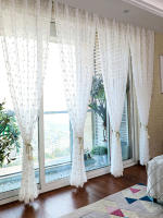 Cortina Blanca Romántica Con Pom Pom Translúcida Para Sala De Estar 1 Pieza Telaraña Sencilla Con Bolitas De Tule Transparente Para Decoración De Ventanas - details 5