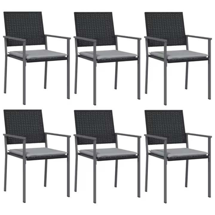 vidaXL Sillas jardín cojines 6 uds ratán sintético negro 54x62,5x89 cm - 1
