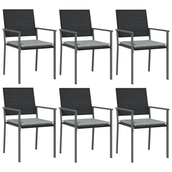 vidaXL Sillas jardín cojines 6 uds ratán sintético negro 54x62,5x89 cm - 1