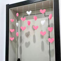 Cortina De Corazón Rosa Para Niñas Decoración De Habitación Cortina Divisoria Con Borlas Y Diamantes Para Sala De Estar Moderna Cortina Translúcida De Poliéster - details 1