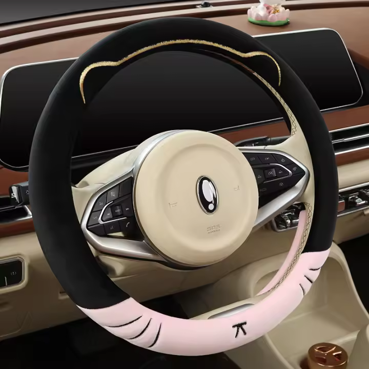 Cubierta De Volante De Coche 38cm Tamaño Protección De Volante Invierno Cálido Y Suave Accesorios De Coche Rosado - 1
