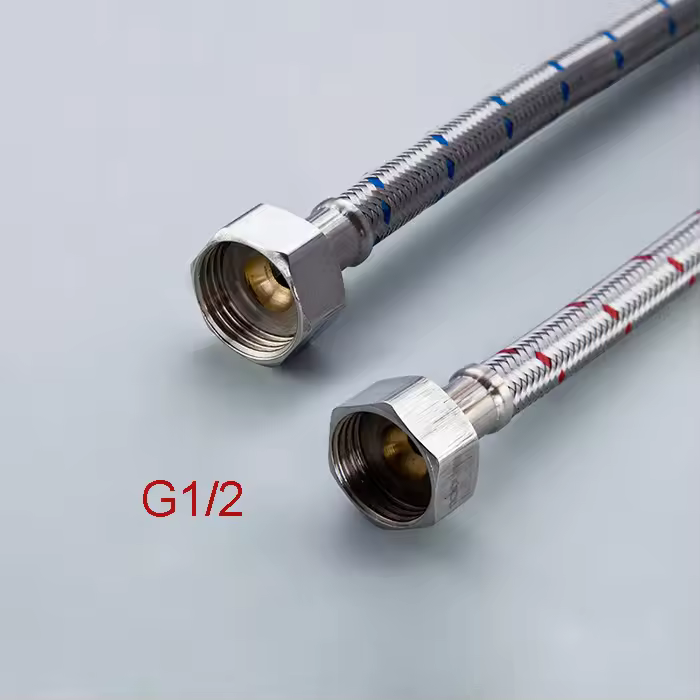 Pareja De Tubos Flexibles De Acero Inoxidable Para Baño 50cm Suministro De Agua Para Grifo Mezclador Frío Y Caliente G1/2 G3/8 G9/16 - 1