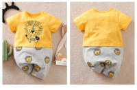 Bebé Niño Niña Nueva Casual Color Sólido Con Contraste Lindo León Cómodo Algodón Camiseta Corta Verano Jumpsuit Para Bebé - details 2