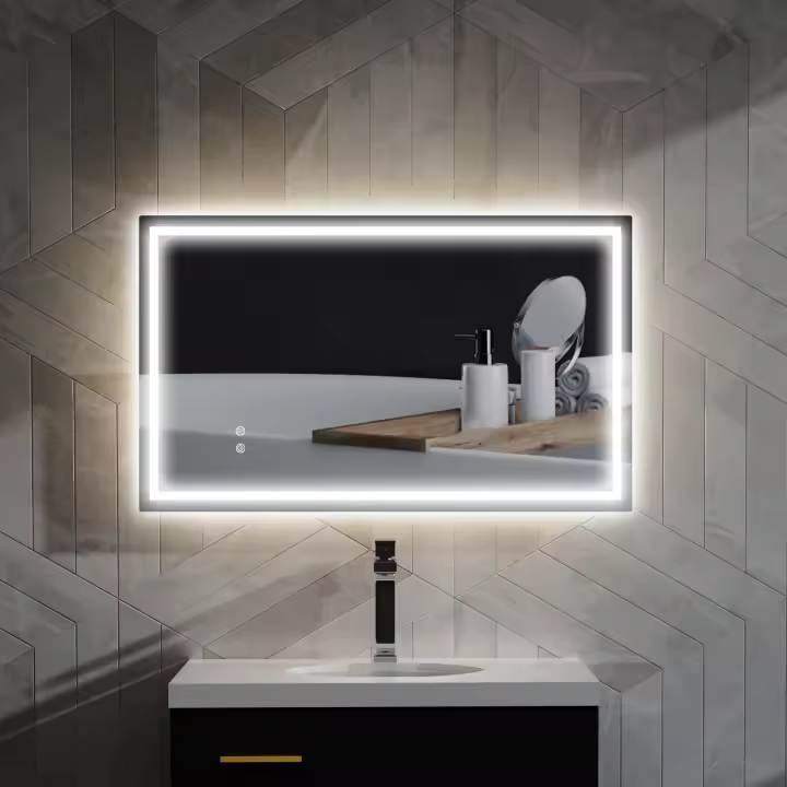 HOMCOM Espejo de Baño con Luz LED 100x60 cm Espejo de Pared con Luz Retroiluminado Antivaho Brillo Regulable Interruptor Táctil IP44 Montaje Horizontal o Vertical - 1