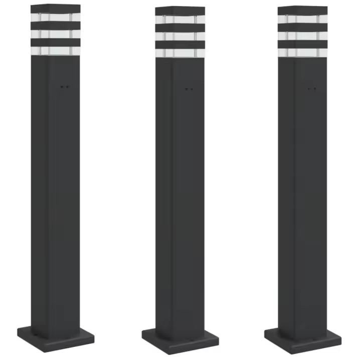 vidaXL Lámparas suelo exterior con enchufe (3 unidades) aluminio negro Dimensiones 50 cm, 80 cm, 110 cm - 1