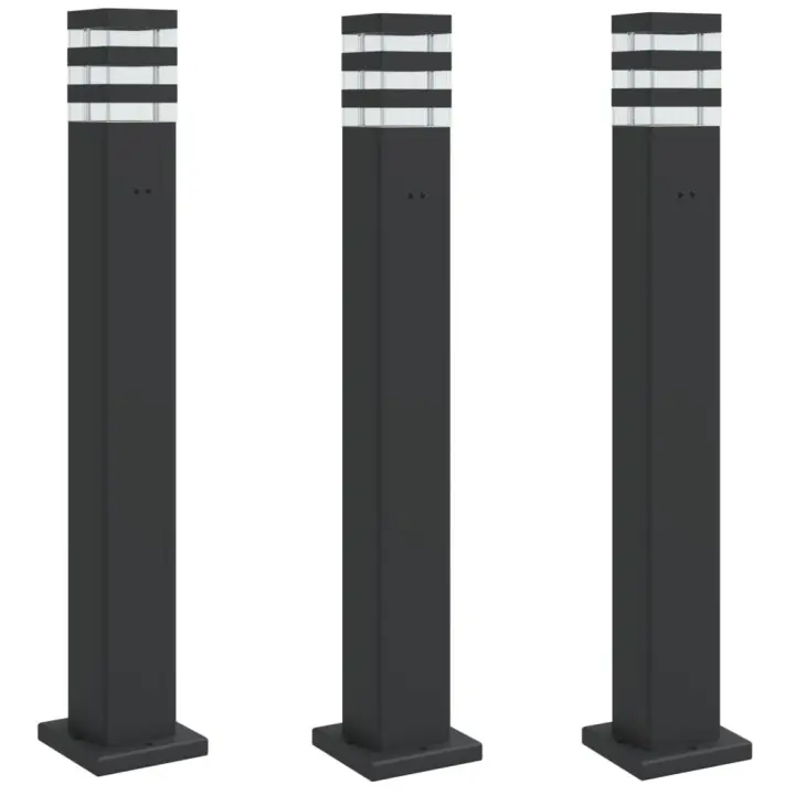 vidaXL Lámparas suelo exterior con enchufe (3 unidades) aluminio negro Dimensiones 50 cm, 80 cm, 110 cm - 1