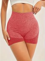 Shorts De Yoga De Cintura Alta Sin Costuras Estirables Para Correr Deporte Mujer Activewear Corto Color Sólido Sin Bolsillos - details 30