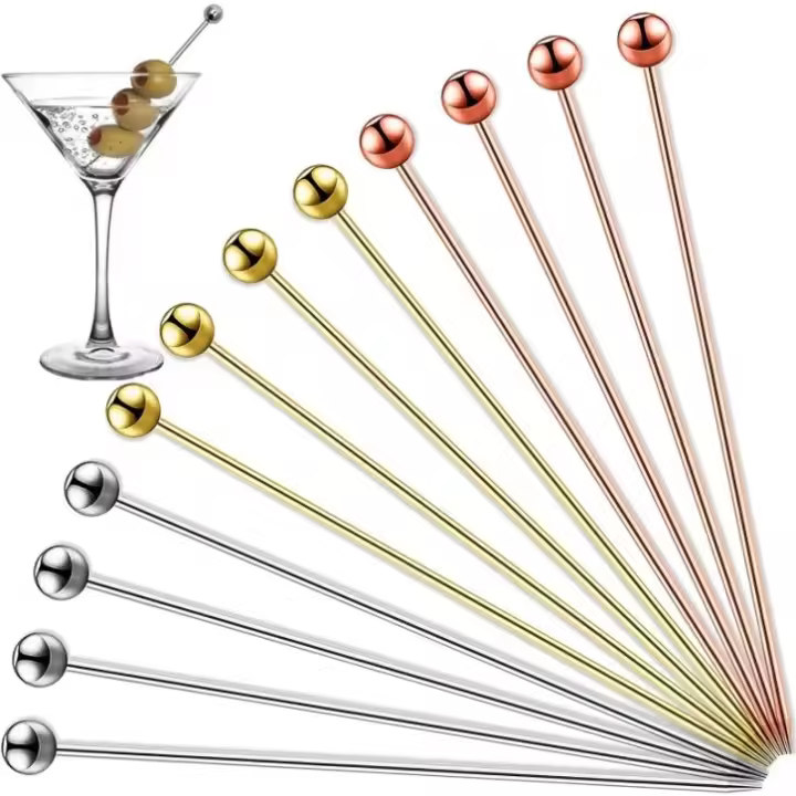 Juego De 12 Palillos De Cocktails Reutilizables De 4 Pulgadas En Acero Inoxidable Para Aperitivos Y Martinis Regalo Ideal - 1