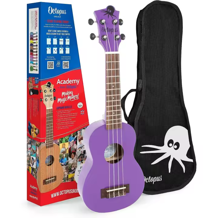 ROCKSTAR MUSIC - Ukelele Soprano mod Octopus UK205PUS, color purpura con funda para principiantes y estudiantes - 1