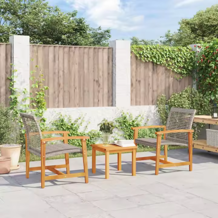 vidaXL Sillas de jardín 2 uds madera de acacia y ratán sintético gris - 1