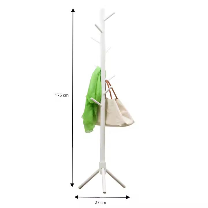 Perchero de Pie de Madera Maciza con 8 Ganchos, Altura Ajustable y Base Estable, Diseño en Forma de Árbol, Estilo Nórdico para Entrada, Recibidor, Dormitorio - 1