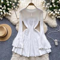 Vestido Mini De Encaje Elegante Con Mangas Flared En Blanco Y Negro YuooMuoo Estilo Harajuku Para Mujer Vestido De Fiesta Coreano A-Line Cuello Redondo Sin Capucha - details 2