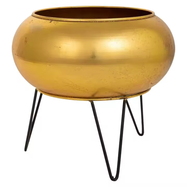 WANDERLUST DECO Macetero Elegante con Soporte de Metal Dorado 29x29x26.5h Cm - Decorativo y Estiloso - 1