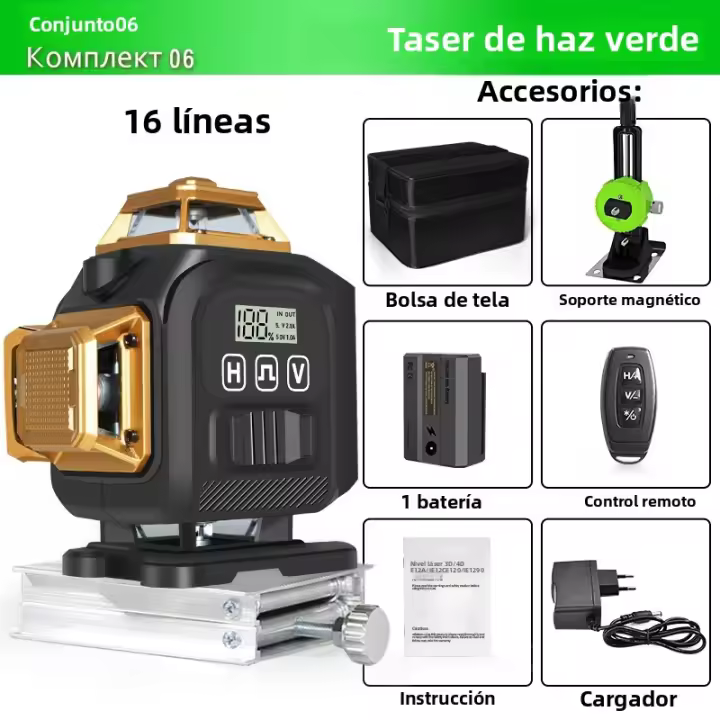 Nivel Láser Clubiona 16 Líneas 360 Grados Auto-nivelado Con Batería Li-ion De 4000mAh Control Remoto Modo Pulso Soporte - 1