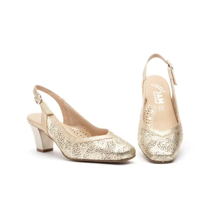 5610 Negro-Marino-Salmon-Plata-Salinas y Platino Hecho en España Zapatos Mujer Piel  Numeración: 35-41 Marca: JAM Este es un zapato de tacón bajo para mujer, de diseño slingback con punta cerrada. Presenta una textura perforada integral en piel - 1