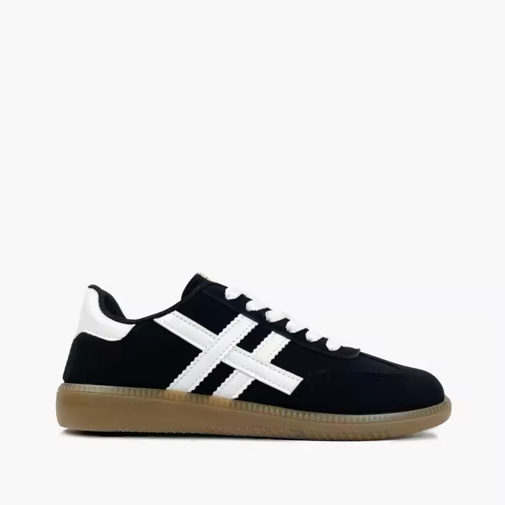 Zapatillas negras mujer - Lineas blancas - Deportivas para mujer estilo retro con cordonera blanca ajustable - 1