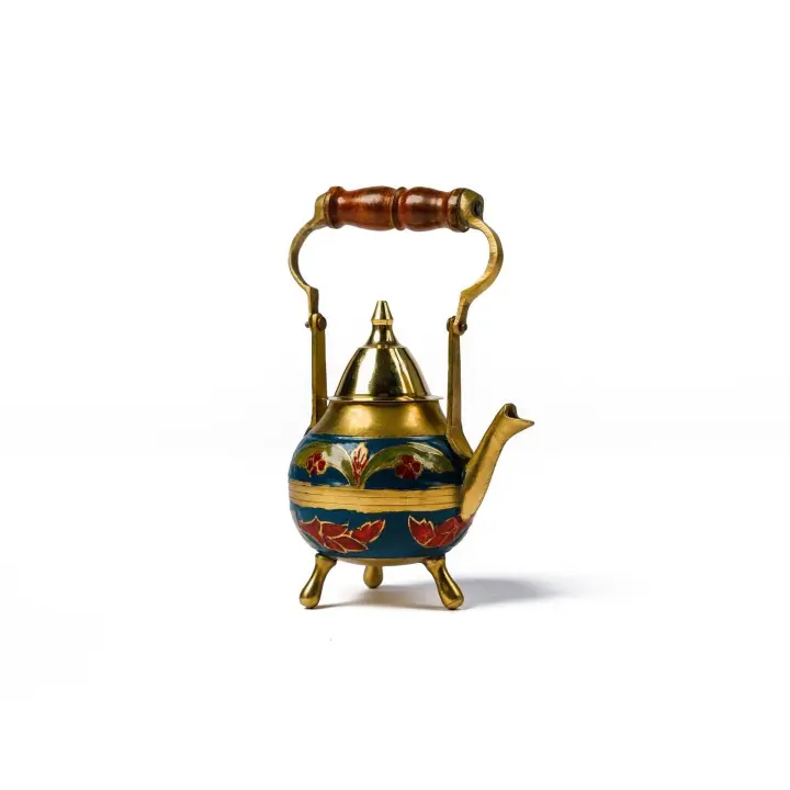 Tetera árabe decorativa de bronce pintada - 1