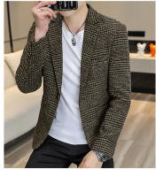 Chaqueta De Chequera Casual Para Hombre Estilo Coreano Slim Fit Traje Simple Elegante Abrigo Formal Con Cierre Único Material Poliéster Adecuado Para Todas Las Estaciones - details 5