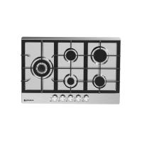 Meimon Encimera de gas Johnson  de 5 fuegos con parrillas de hierro fundido, acabado en inox, autoencendido, válvula de seguridad, preparada para gas butano con kit de conversión a gas natural incluido, dimensiones 75x51 cm, 9 cm de alto. - details 0