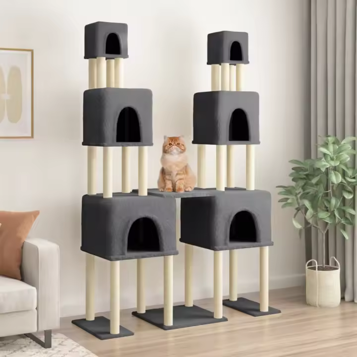 vidaXL Rascador para Gatos con Postes de Sisal Árbol Torre de Escalada Color Crema,  Gris claro,  Gris oscuro y mas - 1