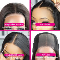 Pelucas Bob De Encaje Frontal Para Mujer Cabello Humano Recto 180% Peluca Sin Pegamento Listo Para Usar Peluca Con Corte Preparado Peluca De Encaje Aire - details 8