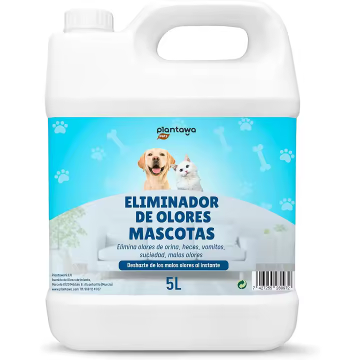 Plantawa Eliminador de Olores Mascotas al Instante 5l. Neutralizador Enzimatico Olores Orina Heces Vómitos. Interior y Exterior. Patio Jardin. Anti olor orines Perros Gatos. Detergente enzimatico perros. - 1