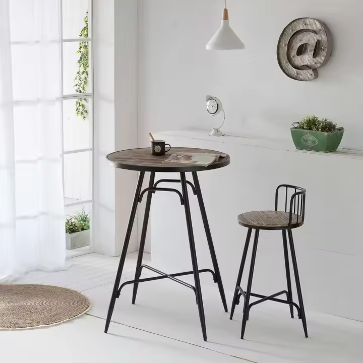 Taburete Con Respaldo De Metal Y Madera Gris, El mejor complemento para tu hogar - 1