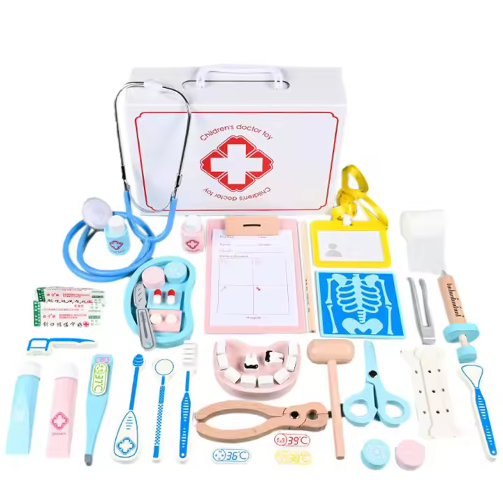 Juego De Película De Médico En Madera Para Niños Juguetes Educativos De Aprendizaje Temprano Y Sensoriales Kit De Médico Con Maletín - 1
