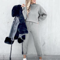 Conjunto De Dos Piezas Para Mujer De Otoño E Invierno Suéter De Cuello Alto Casual Color Sólido Pantalones Conjunto De Moda - details 13
