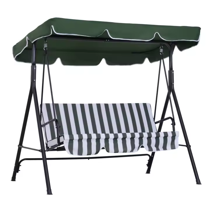 Outsunny Columpio de Jardín de 3 Plazas Balancín Exterior con Techo Ajustable y Marco de Acero para Balcón Terraza Patio Carga 200 kg 172x110x153 cm Verde - 1