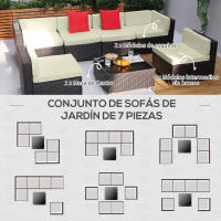 Outsunny Conjunto Muebles de Jardín Ratán 7 Piezas Set de Sofás Patio con 1 Mesita Almohada y Cojín Incluido Marco Acero Resistente Intemperie UV Marrón - details 5