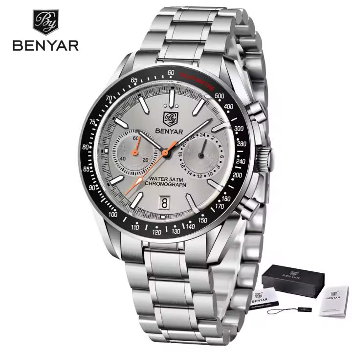 Reloj De Pulsera De Cuarzo Para Hombre BENYAR Lujo Nueva Marca 50M Impermeable Correa De Acero Inoxidable Cronógrafo Casual Para Hombres - 1