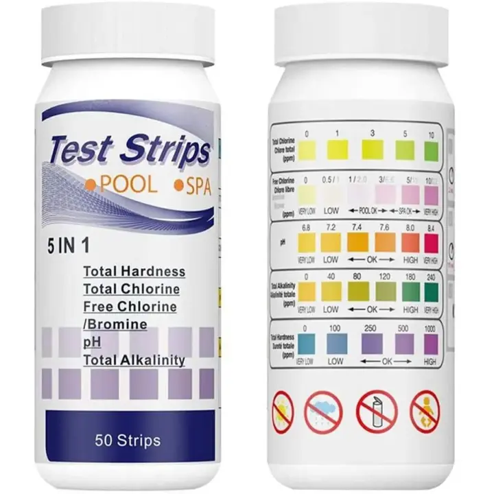 Tiras de prueba de PH de chlorion 5 en 1 multiusos, herramienta de Dureza de Papel, probador de Agua de Piscina, SPA, 50 piezas - 1